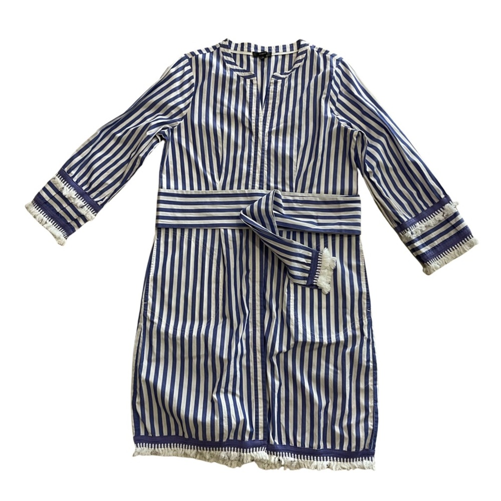 J. Crew Blue and White Striped Cotton Dress